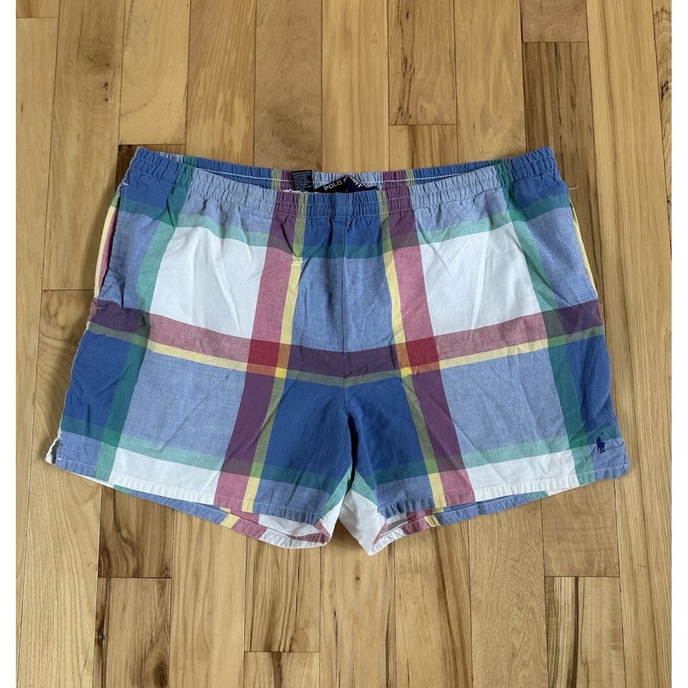 Polo‎ Sport Ralph Lauren Cotton Swim Trunks No Liner Mens XL Pastel Plaid VTG
